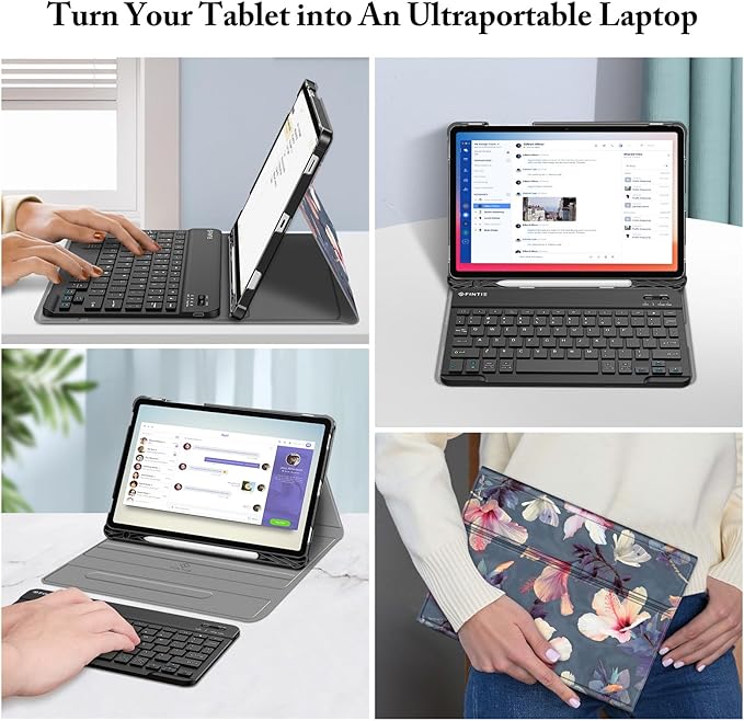 FINTIE Keyboard Case for Samsung Galaxy Tab S10 Lite/ S10 FE/ S9 FE 5G 10.9 Inch/Tab S9 11 Inch with S Pen Holder, Slim Stand Cover Detachable Wireless Bluetooth Keyboard, Blooming Hibiscus
