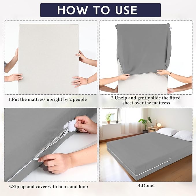Zippered Mattress Fitted Protector Deep Mattress Encasement Soft Zipper Fitted Sheet Microfiber Bed Sheet Cover for Bed(Light Gray,Queen,12-16in)