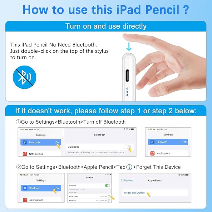 Stylus Pen for Apple iPad A16/11th 2025-2018 iPad Pencil A16/11/10/9/8/7/6,Air 11"/13" M3/M2/5th-3rd,Pro 13"/12.9"/11"/M5/M4,Mini A17 Pro/6/5th Stylus Palm Rejection Tilt Sensitivity Fast Charge