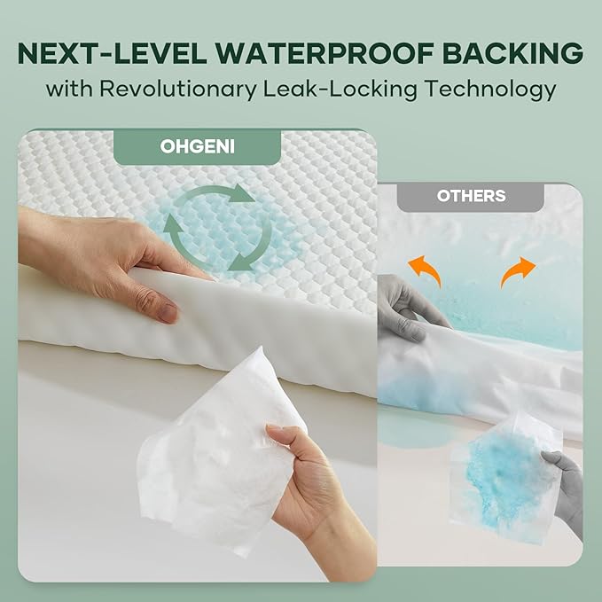 Ohgeni 100% Waterproof Mattress Protector, Queen Size-2 Pack, Fitted Sheet with Stretchable Pockets, Deep Sleep Noiseless Soft. Breathable Cooling Hypoallergenic Material, Mattresses Cover for Bed