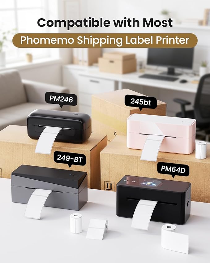 Phomemo Original [6x230 pcs] Labels Square Series, 6 Rolls 1.57''x1.18'' (40x30mm) M110 M100 M220 M22 M12 M200 Labels, White, 230 Pieces/Roll, Multi-Purpose Adhesive Thermal Phomemo Paper