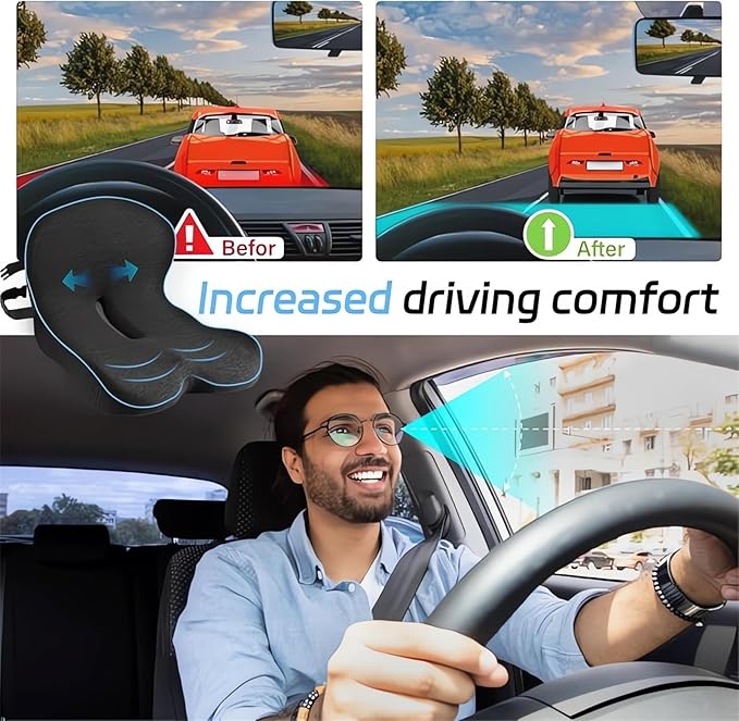 Memory Foam L-Shaped Integrated Seat Cushions for Car Truck Driver Ergonomic L Shape Lumbar Cushion Sciatica Back Pain Relief Office Chair Butt and Back Support Pillow Long Driving Booster Seat (B1)