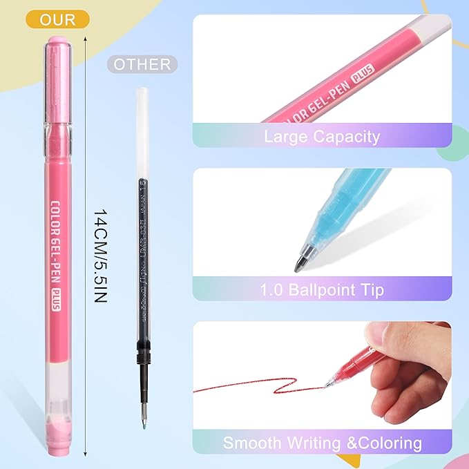 miikoul Glitter Gel Pens, 1.0mm Fine Tip Large Capacity Colored Drawing Pens Sparkle Paint Pen for Kids Adults DIY Craft Making, Coloring, Doodling, Scrapbooking, Christmas Decor