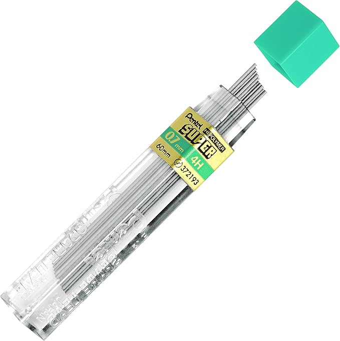 Pentel Super Hi-Polymer Lead Refill, (0.7mm) Medium, 4H, 144 Pieces of Lead, 12 Tubes of Lead (50-4H)