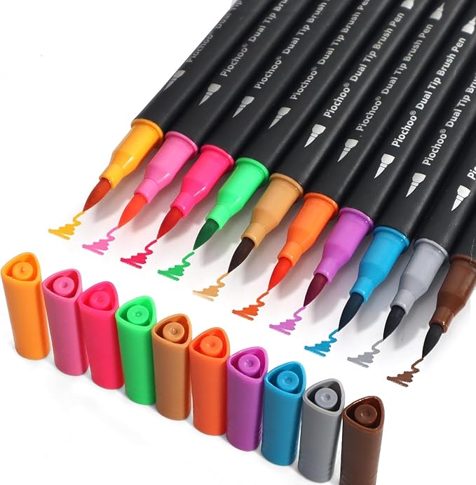 Dual Brush Markers,60Colors Markers for Adult Coloring Books, Dual Tip Markers for School, Fine and Brush Tip for Adults Coloring Books, Calligraphy, Drawing, Sketching