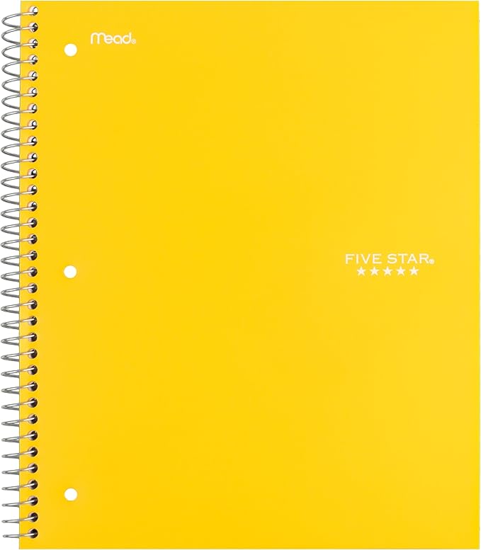 Five Star Spiral Notebook + Study App, 3 Subject, Wide Ruled Paper, 8" x 10-1/2", 150 Sheets, Fights Ink Bleed, Water Resistant Cover, Harvest Yellow (73463)