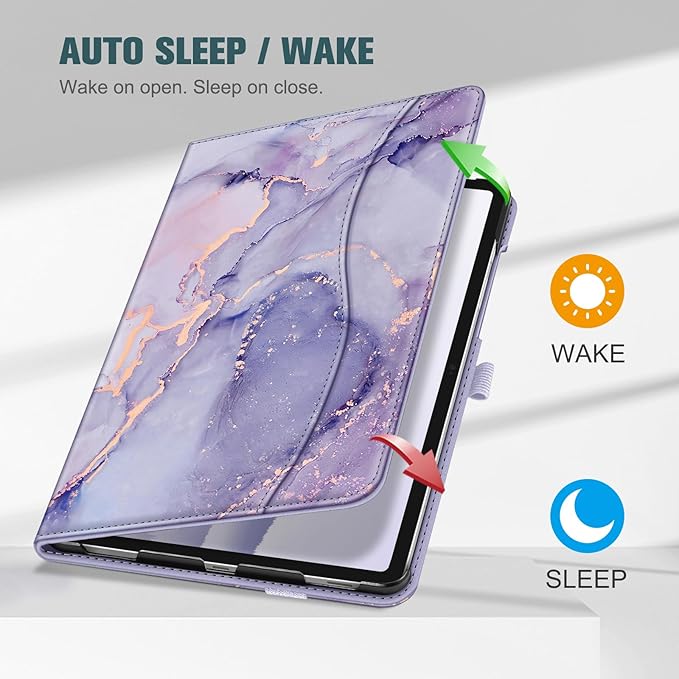 Fintie Case for Samsung Galaxy Tab S10 Lite/ S10 FE/ S9 FE 5G 10.9 Inch/Tab S9 11 Inch with S Pen Holder, Multi-Angle Viewing Protective Cover with Pocket, Auto Sleep/Wake, Lilac Marble