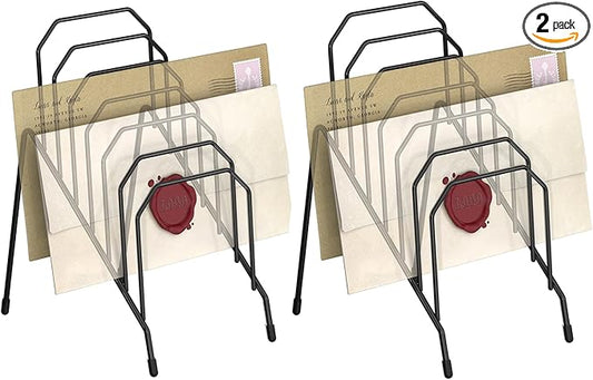 Incline Desk Mail Organizer, Mail Sorter Letter Organizer Rack with 6-Section Vertical Compartments Rack for Letters, Postcards, Brochures, Mail Holder for Office, Home, School (2 Pack)