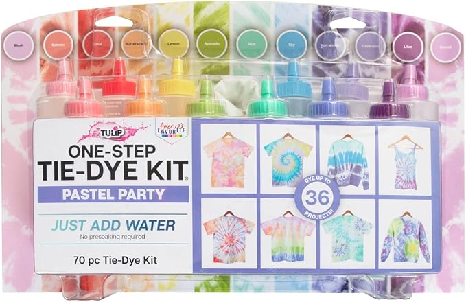 Tulip One-Step Tie-Dye Pastel Party Kit, Easy Large Group Activity, Permanent Designs for Fabric, 12 Colors