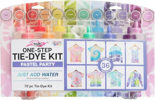 Tulip One-Step Tie-Dye Pastel Party Kit, Easy Large Group Activity, Permanent Designs for Fabric, 12 Colors