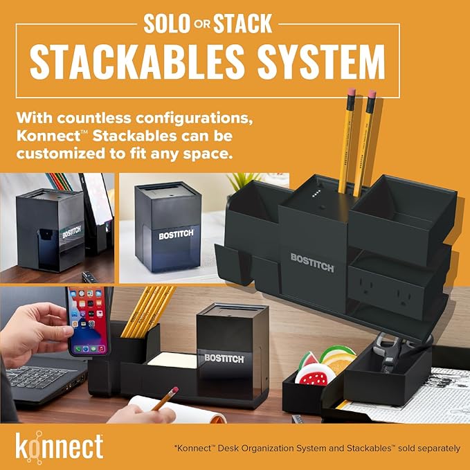 Bostitch Konnect Rechargeable Battery Pencil Sharpener for KT2 Desk Organizer No.2/Colored Pencils, Black