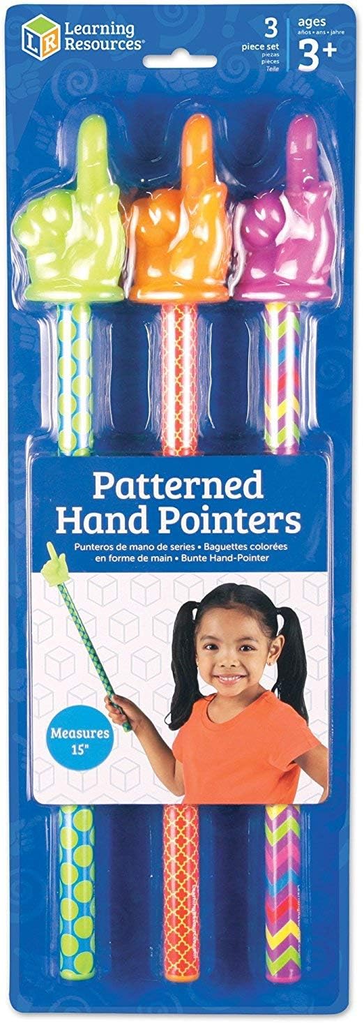 Learning Resources Patterned Hand Pointers - 3 Pieces, Ages 3+ Classroom Pointer for Kids, Reading Pointers for Kids, Homeschool and Classroom Supplies