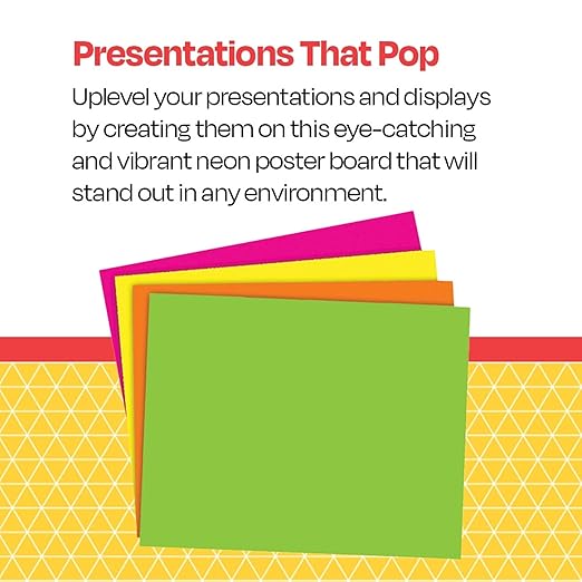School Smart Poster Board Paper, White and Assorted Neon Colors, 12 pt Thick, for Posters, Signs, Crafts, Displays, Classroom Projects, 11 x 14 Inches, 50 Pack