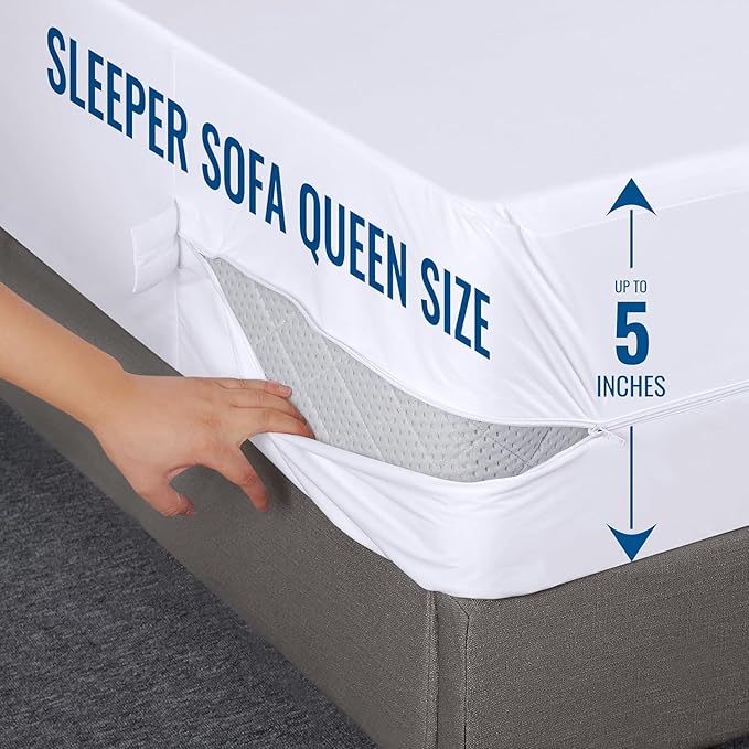 Utopia Bedding Mattress Protector Zippered Sleeper Sofa Queen Size, 100% Waterproof Bed Bug and Dust Mite Proof Mattress Encasement, Absorbent 6 Sided Mattress Cover