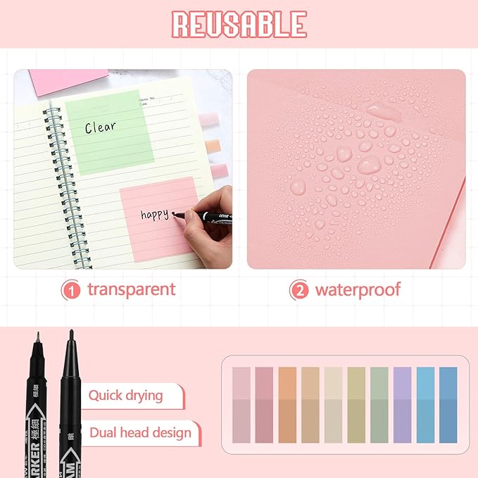 Jutom 39 Pcs Aesthetic Book Annotation Kit Highlighter with Pencil Case Bag Gel Pen Transparent Sticky Note Taking Bible Study College School Supplies(Pink,Kawaii Style)
