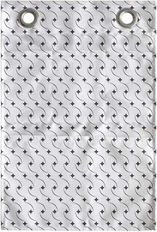 Ambesonne Abstract Hanging Pocket Organizer, Regular Basic Arcs Repetitive Curves and Mini Items Ornate Classic Design, Printed Polyester Storage Bag with Pockets, 14" x 20", Dark Grey and White