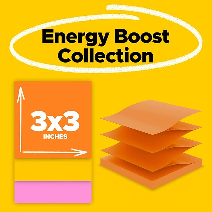 Post-it Super Sticky Pop-upNotes, 3x3 in, 6 Pads, 2X The Sticking Power, Energy Boost Collection, Bright Colors (Orange, Pink, Blue, Green),Recyclable (R330-6SSUC) (Pack of 12)