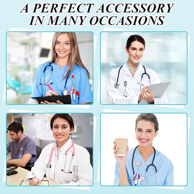 Henoyso 108 Pcs Nurse Badge Reel Pens Mini Highlighter Pens Bulk Nursing Week Appreciation Gifts Badge Accessories Retractable for Cna Medical Assistant Christmas Women (Stylish)
