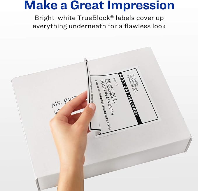 Avery Half-Sheet Printable Shipping Labels, 5.5" x 8.5" Customizable Stickers, White, 50 Blank Mailing Labels, Great for Mailing, Shipping, Organizing, and More, 250 Labels Total (5-Pack of 8126)
