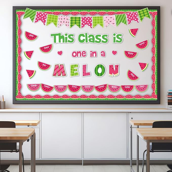 ZOiiWA Watermelon Bulletin Board Decorations One in a Melon Bulletin Board Back to School Watermelon Paper Cutouts Sweet Summer Classroom Decoration for School Home Office Window Wall Decor