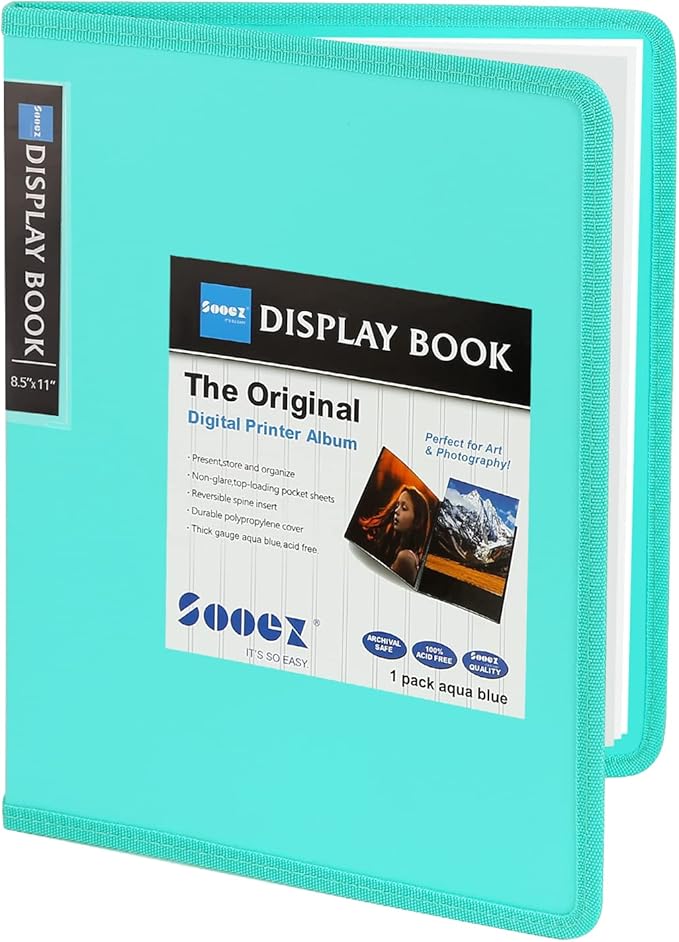 Sooez 30-Pocket Binder with Plastic Sleeves 8.5x11 (Sky Blue), Heavy Duty Art Portfolio Folder with Clear Sheet Protectors, Display 60 Pages, Presentation Book for Artwork, Document Organizer Binder
