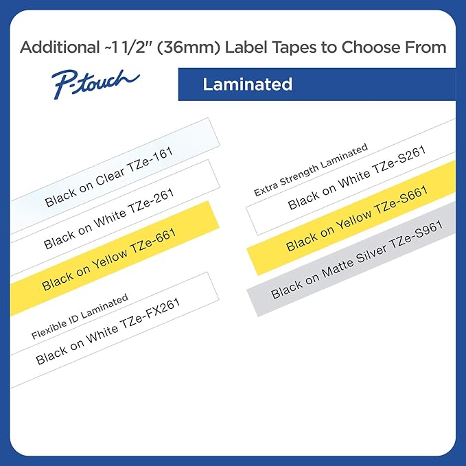 Brother Laminated Extra-Strength Black on Yellow 1 1/2 Inch Tape - Retail Packaging (TZeS661) - Retail Packaging