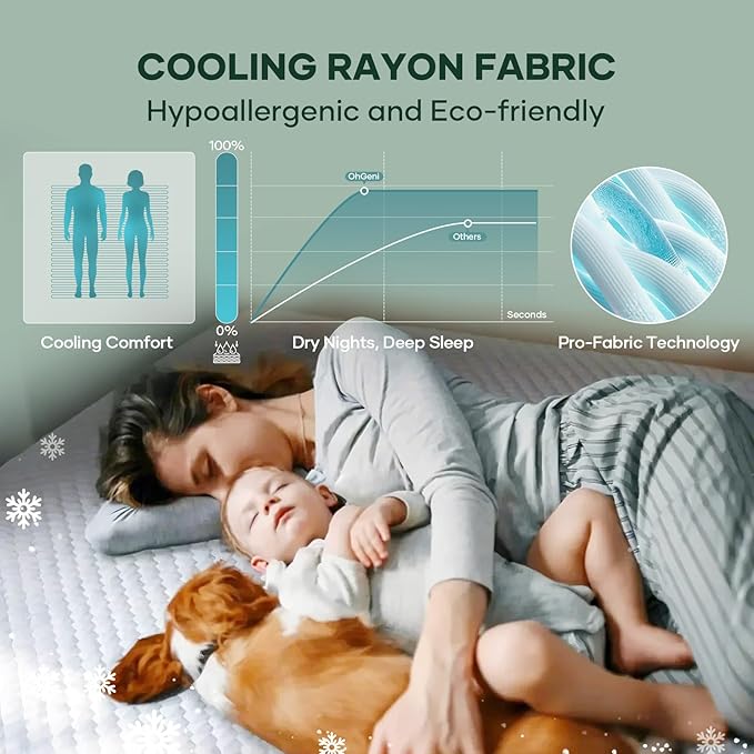 OhGeni 100% Waterproof Zippered Mattress Protector,Queen Size Mattress Encasement,Pet Hair & Bedwetting Resistant,Cooling Breathable Fitted Sheets,Non-Slip Deep Pocket,Washable Noiseless for Bedroom