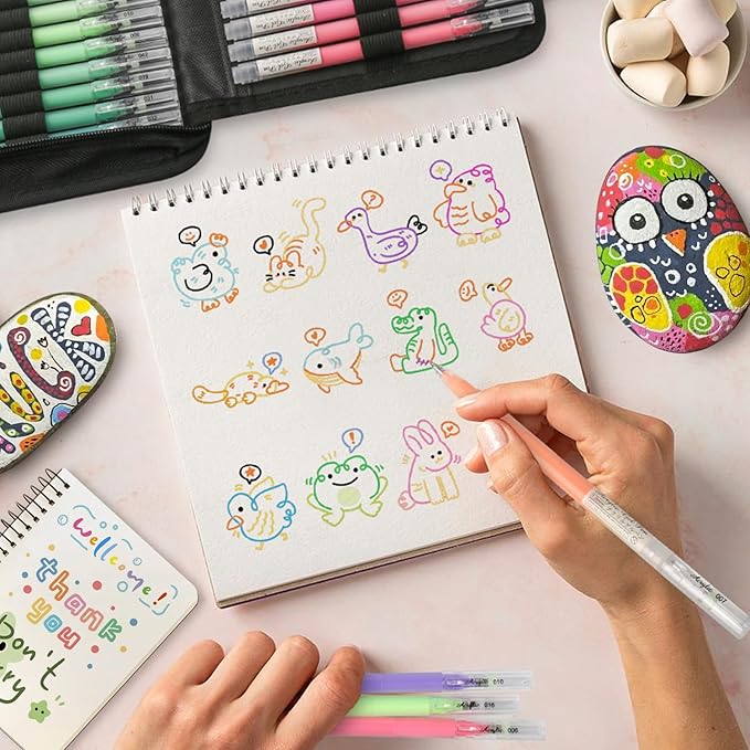 LIUILUCAI 100 Colors Acrylic Gel Pens Art Set - Large Capacity Gel Ink Pens with 1.0mm Fine Tip, Acrylic Paint Pen for Black Paper, Adult Coloring Books, Journaling, Drawing, Sketching