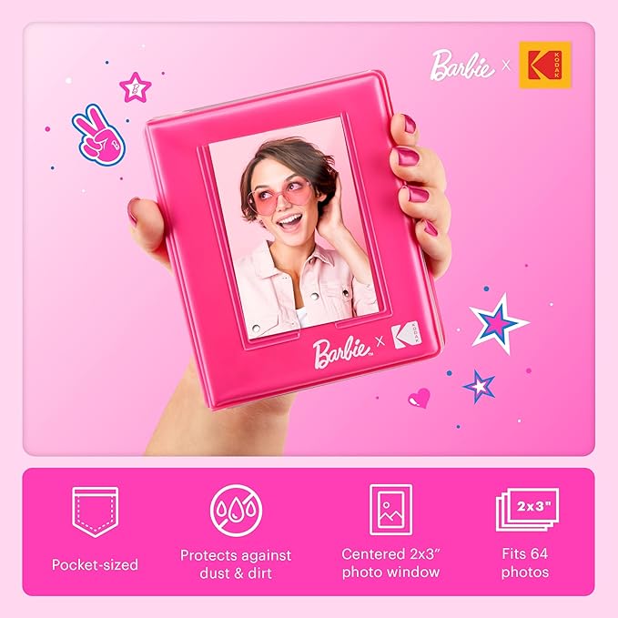 Kodak x Barbie Printomatic Full-Color Instant Print Digital Camera Barbie Gift Bundle (Signature Style)+ Barbie Case, Photo Album, Sticker & Hanging Frames, 50 Stickers + Zink Paper (20 Sheets)