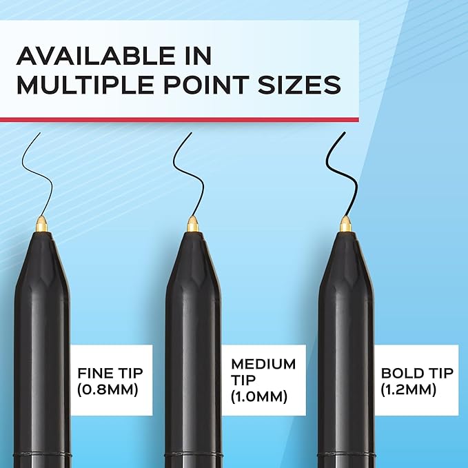 Paper Mate® Ballpoint Stick Pens, Medium Point, 1.0 mm, Black Barrel, Black Ink, Pack Of 12