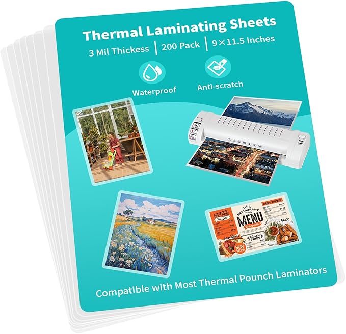 OausTect Thermal Laminating Pouches 3 mil, Clear 9 x 11.5 Inch Laminating Sheet Paper for Thermal Laminator, Holds 8.5 x 11 Inch Letter Size Sheets Lamination Sheet (200 Pack)