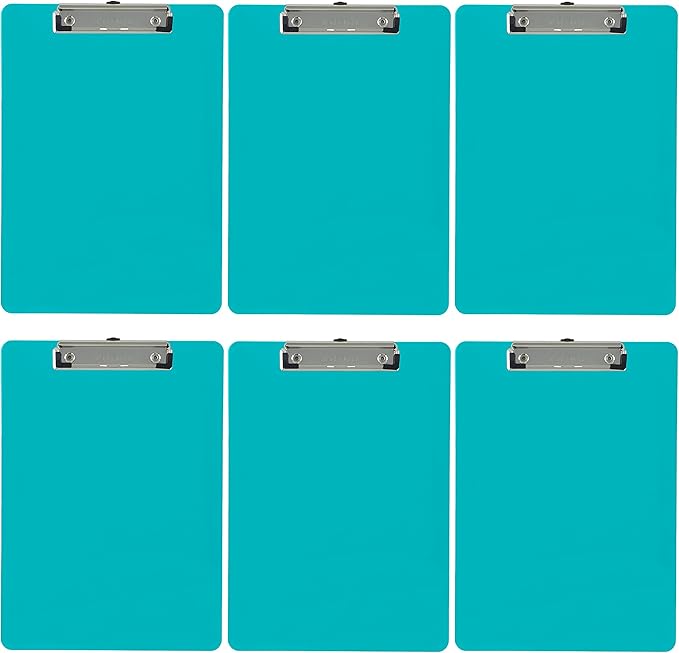 Trade Quest Plastic Clipboard Opaque Color Letter Size Low Profile Clip (Pack of 6) (Turquoise)