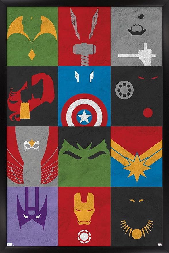 Trends International Marvel Comics - Avengers - Minimalist Grid Wall Poster, 14.725" x 22.375", Black Framed Version