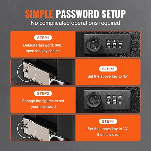 VEVOR 48-Key Cabinet, Key Safe with Combination & Key Lock, Digital Security Storage Box Steel Key Organizer with Adjustable Racks, 48 pcs Colorful Key Tags and A Record Card for School, Office, Hotel
