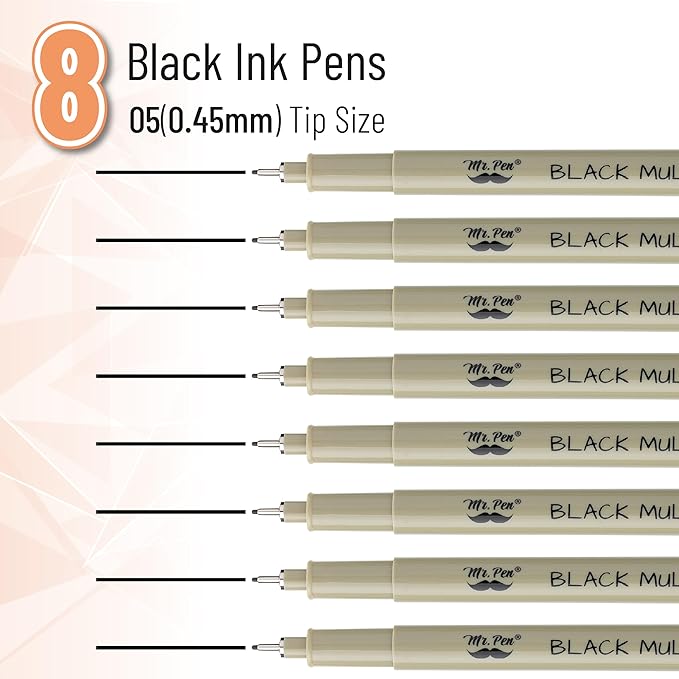 Mr. Pen - 0.45mm Micro Fine Point Pens, 8 Pack - Black Ink Pens for Drawing, Bible Journaling & Sketching