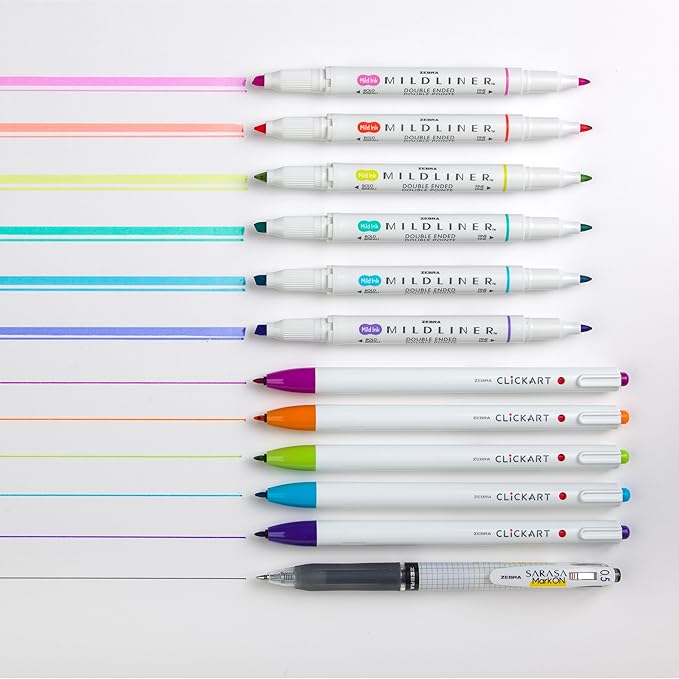 Zebra Pen Creative Notetaking Set 12-Pack, Includes 6 Highlighters, 5 CLiCKART Retractable Marker Pens, and 1 Sarasa Retractable Gel Pen, Assorted Ink Colors, Ideal For Note-Taking (12012)