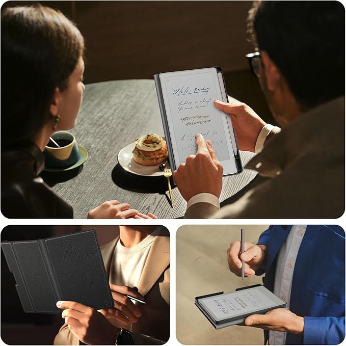 Fintie Case for 7.3" Remarkable Paper Pro Move 2025, [Built-in Pen Holder] PU Leather Hard Back Shell Flip Standing Cover Auto Wake/Sleep with Card Slot, Black