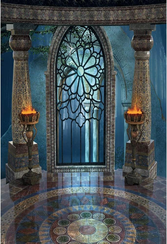 Renaiss 4x6ft Medieval Castle Backdrop for Photoshoot Portrait Pillar Torch Gothic Stone Tower Ancient Old Fortress Interior Photography Background Halloween Party Decor Wallpaper Photo Studio Props