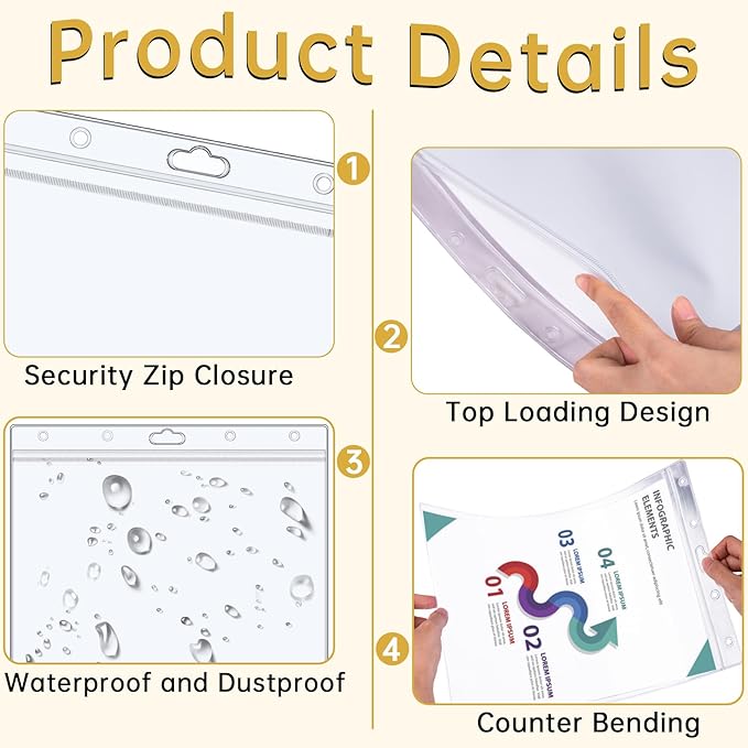 AKONEGE 6PCS Hard Sheet Protectors 8.5" x 11" Waterproof Resealable Zip Paper Page Protectors Clear Rigid Plastic Sleeves for Photos Certificate, Heavy Duty Document Holder Wall Sign Holder, Vertical
