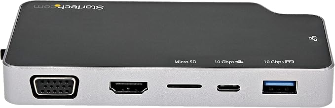 StarTech.com USB C Multiport Adapter - USB-C to 4K HDMI or VGA Video with 100W Power Delivery Pass-Through, 2-Port 10Gbps USB Hub, MicroSD, GbE - USB 3.1 Gen 2 Type-C Mini/Travel Dock (CDP2HVGUASPD)