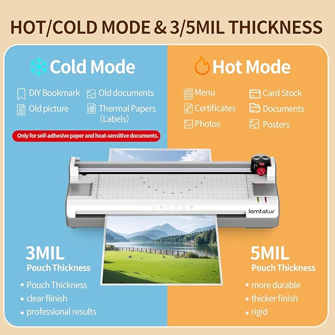 7-in-1 Thermal Laminator Machine 11X17 with 20 Letter Size Laminating Sheets,13inch Laminater for A3/A4/A6, Hot&Cold 2 Roller Lamination for Office Home School Teacher Use,Paper Cutter, Corner Rounder