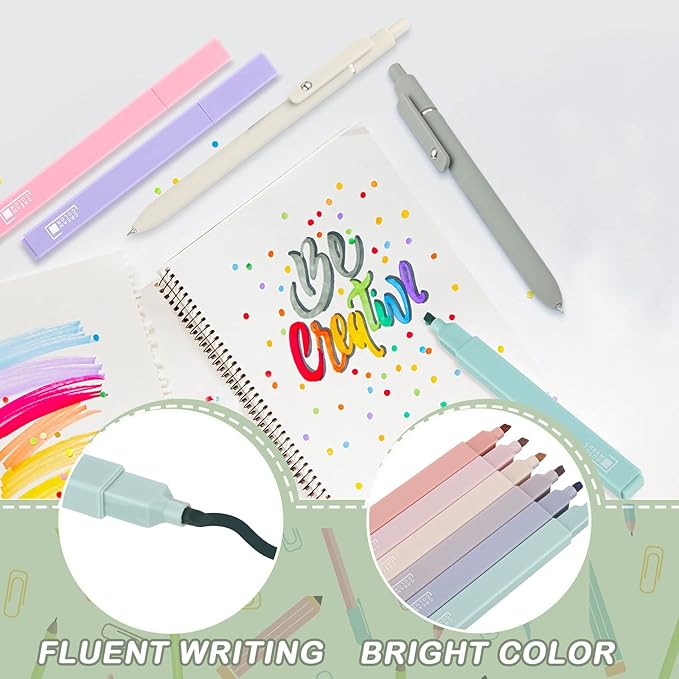 17 Pcs Aesthetic Bible Highlighter and Pen Set Bible Highlighters No Bleed Through Set 12 Pastel Highlighter Colored Markers 5 Cute Gel Pens for School Bibles Study Journaling Supplies(Simple Style)