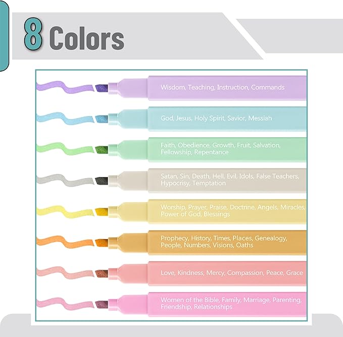 Mr. Pen- Bible Highlighters with Color-Coding System, 8 Pack, Soft Pastel Aesthetic Highlighters Assorted Colors, Bible Markers No Bleed Through