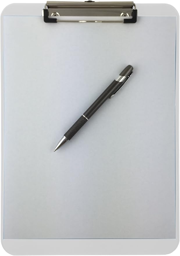 Trade Quest Plastic Clipboard Opaque Color Letter Size Low Profile Clip (Pack of 6) (White)