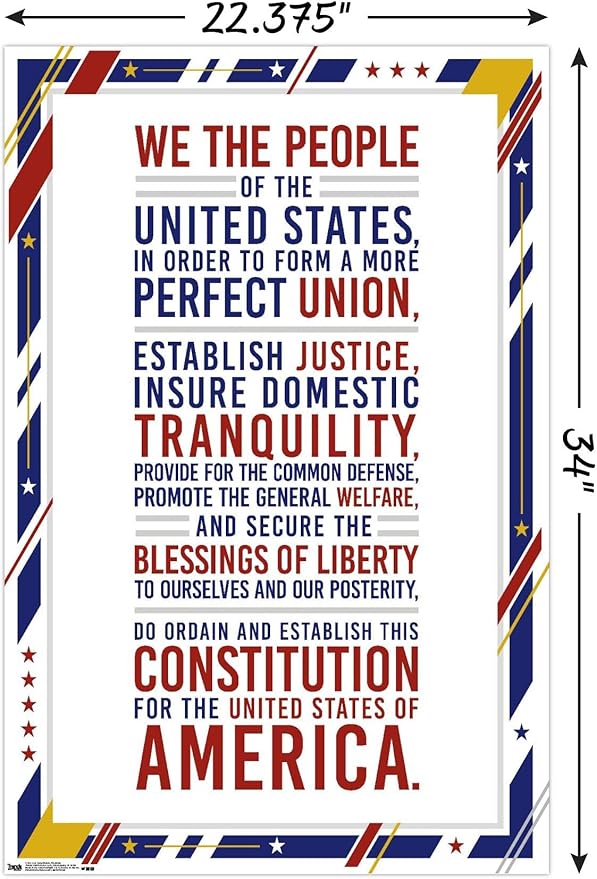 Trends International The United States Of America - Constitution Preamble Wall Poster, 22.375" x 34", Poster & Mount Bundle