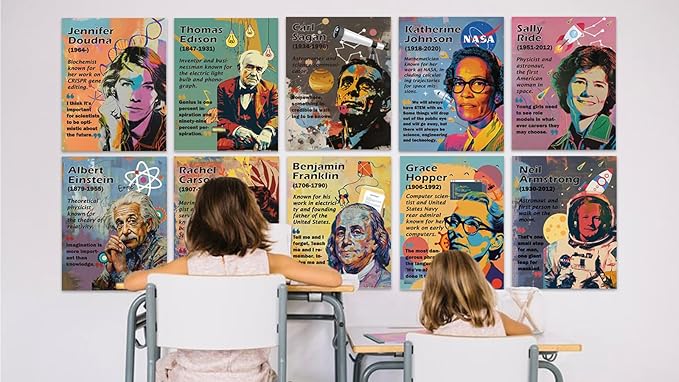 1step2dream Science Poster Classroom Set: 15 Vibrant 11x14 Educational Wall Art Featuring Famous Scientists - Ideal for Middle School, Science Labs & Bulletin Boards