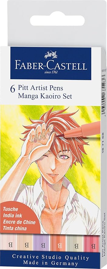 Faber-Castell Pitt Artist Pen Manga Kaoiro Drawing and Illustration Wallet - 6 India Ink Artist Markers