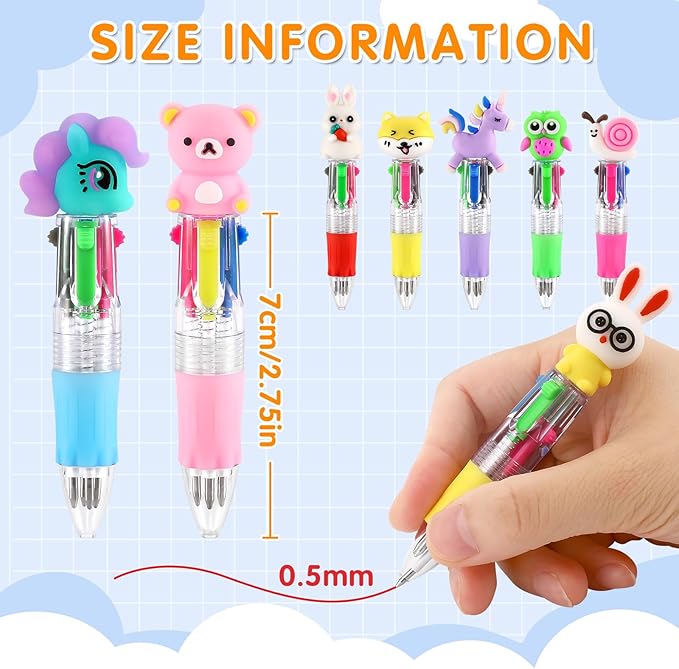 arscniek 40Pcs Multicolor Pen in One, 4-in-1 0.5mm Fine Point Cute Pens, Fun Kawaii Ballpoint Pen for Children's Party Favors, Classroom Prizes, Teacher School Supplies, Bulk Gifts for Students