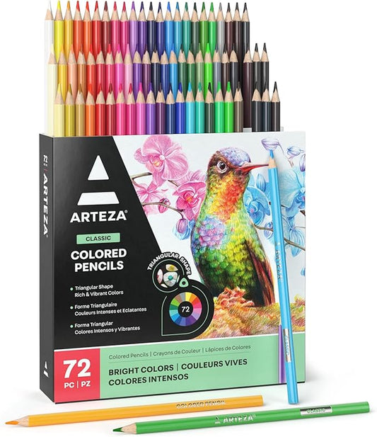 ARTEZA Colored Pencils for Adults, 72 Color Pencils, Triangular Drawing Pencils for Artists, Art Supplies for Illustrating and Sketching
