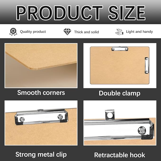 Extra Large 11x17 Clipboard, Wood Cleats with Low Profile Clips for Drawing, Sketching, and Art Boards, Horizontal Wood Lapping, Landscape Layout (3Mm Thickness) (6 pcs11 x 17 Double Clips clipboard)